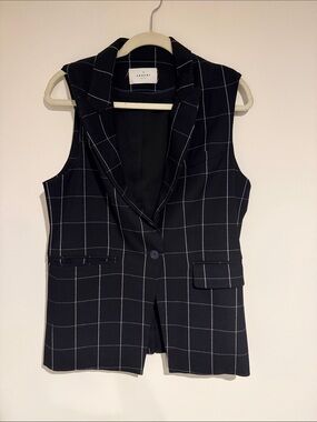 Argent Black Windowpane Sleeveless Blazer Vest